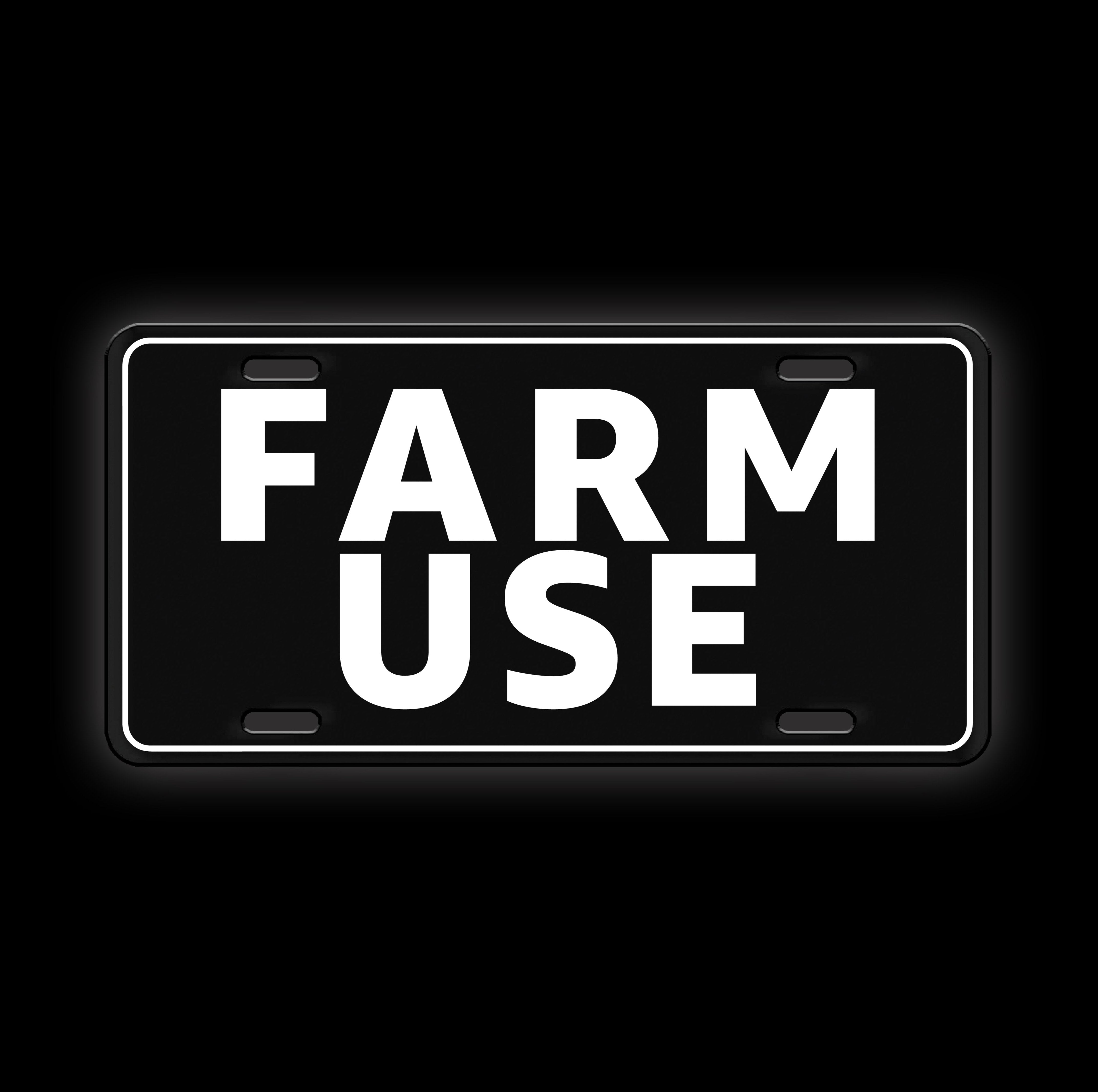 Black FARM USE Vanity License Plate