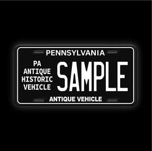 Black Custom Pennsylvania Antique Vanity License Plate